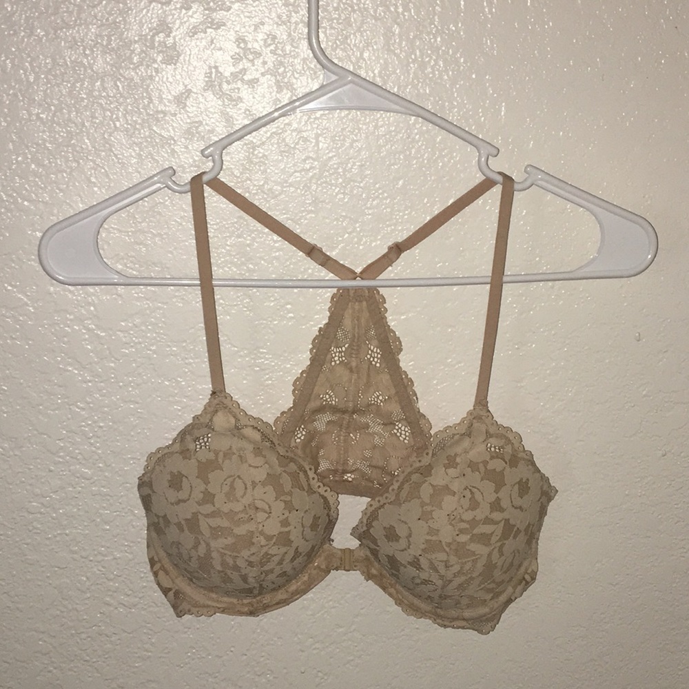 Tan lace racerback bra